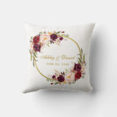 水彩画の花のバーガンディのリースの金ゴールドの結婚 クッション (裏面)