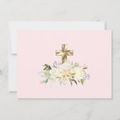 水彩画の花のピンクの女の子の最初聖餐式 招待状 (裏面)