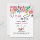 水彩画の花のピンクの紫色の花嫁のブランチ 招待状 (正面)