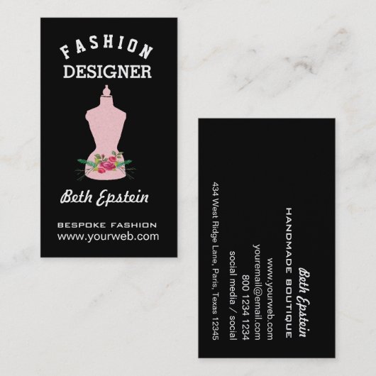 水彩画の花のファッションのイラストレーションのマネキン 名刺 (正面/裏面)