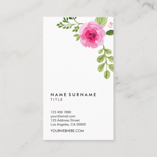 水彩画の花のミニマルでモダンなパステル調の垂直 名刺 (裏面)