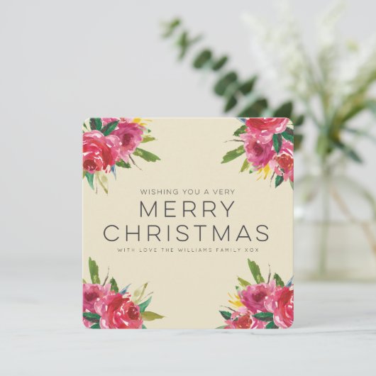 水彩画の花のメリークリスマスの原稿の写真 シーズンカード (スタンド正面)