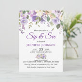 水彩画の花のラベンダーの紫色のベビーSIPは及び見ます 招待状 (スタンド正面)