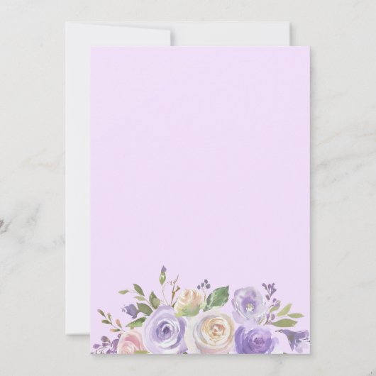 水彩画の花のラベンダーの紫色のベビーSIPは及び見ます 招待状 (裏面)