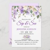 水彩画の花のラベンダーの紫色のベビーSIPは及び見ます 招待状 (正面/裏面)