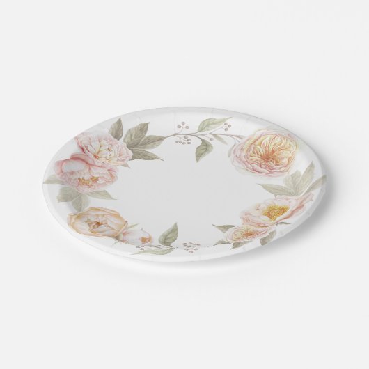 水彩画の花のリースが付いているかわいらしい紙皿 ペーパープレート (アングル)