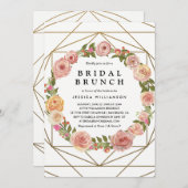 水彩画の花のリースの幾何学的な花嫁のブランチ 招待状 (正面/裏面)