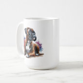 水彩画の花の中でボクサー コーヒーマグカップ (正面左)