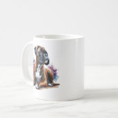 水彩画の花の中に入ったボクサー犬 コーヒーマグカップ (正面左)