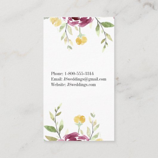 水彩画の花の名刺-モダンな花模様 名刺 (裏面)