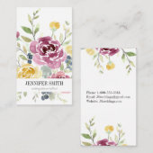 水彩画の花の名刺-モダンな花模様 名刺 (正面/裏面)