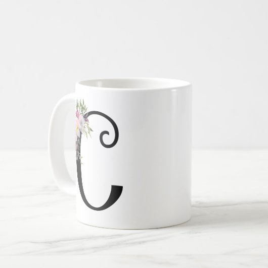 水彩画の花の手紙Cのモノグラムの芸術のマグ コーヒーマグカップ (正面左)