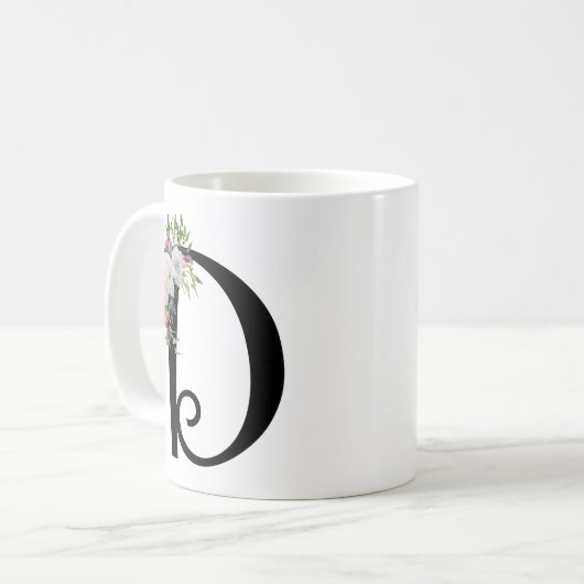 水彩画の花の手紙Dのモノグラムの芸術のマグ コーヒーマグカップ (正面左)