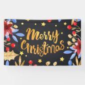 水彩画の花の明るい金メリークリスマス 横断幕 (横)