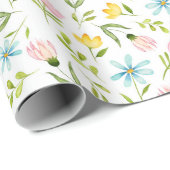 水彩画の花の春パターン ラッピングペーパー (ロールコーナー)