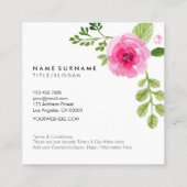 水彩画の花の最小主義のモダンでシックなロイヤリティ スクエア名刺 (裏面)