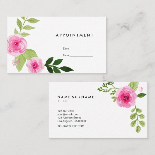 水彩画の花の最小主義のモダンなアポイントメント 名刺 (正面/裏面)