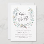 水彩画の花の植物のリース|のベビーは振りかけます 招待状 (正面)