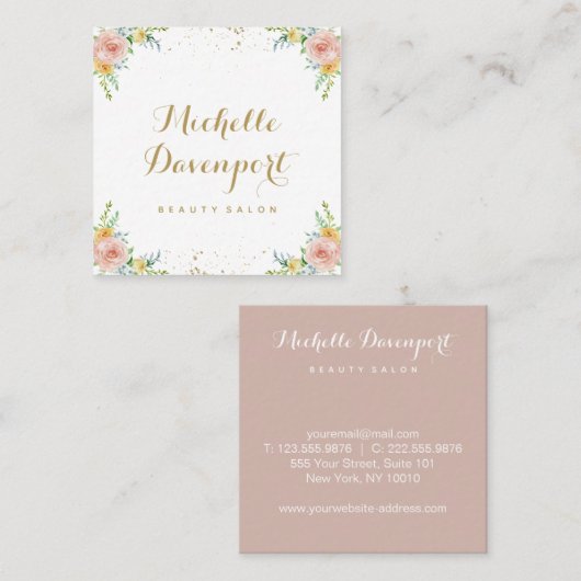 水彩画の花の正方形の名刺 スクエア名刺 (正面/裏面)