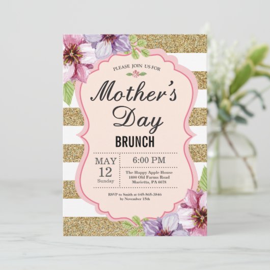 水彩画の花の母の日のブランチの招待状 招待状 (スタンド正面)