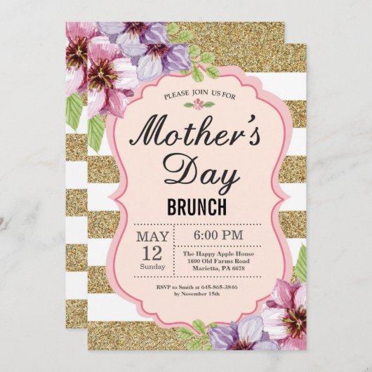 水彩画の花の母の日のブランチの招待状 招待状 (正面/裏面)