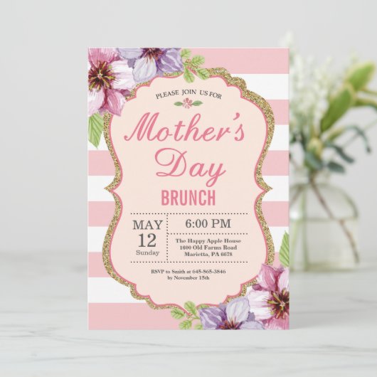 水彩画の花の母の日のブランチの招待状 招待状 (スタンド正面)