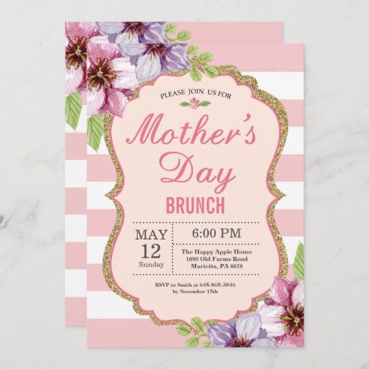 水彩画の花の母の日のブランチの招待状 招待状 (正面/裏面)
