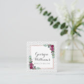 水彩画の花の水玉模様の正方形の名刺 スクエア名刺 (スタンド正面)