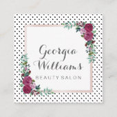 水彩画の花の水玉模様の正方形の名刺 スクエア名刺 (正面)