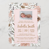 水彩画の花の洗礼/《キリスト教》洗礼式や命名式の招待状 招待状 (正面/裏面)