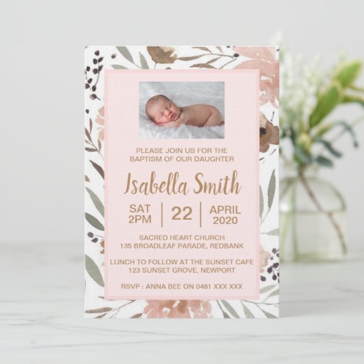 水彩画の花の洗礼/《キリスト教》洗礼式や命名式の招待状 招待状 (スタンド正面)