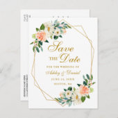 水彩画の花の珊瑚の金ゴールドフレームの保存日付 案内ポストカード (正面/裏面)