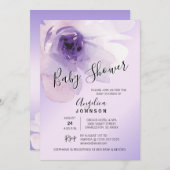 水彩画の花の紫色のラベンダーのベビーシャワー 招待状 (正面/裏面)