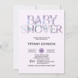 水彩画の花の紫色のラベンダーのベビーシャワー 招待状