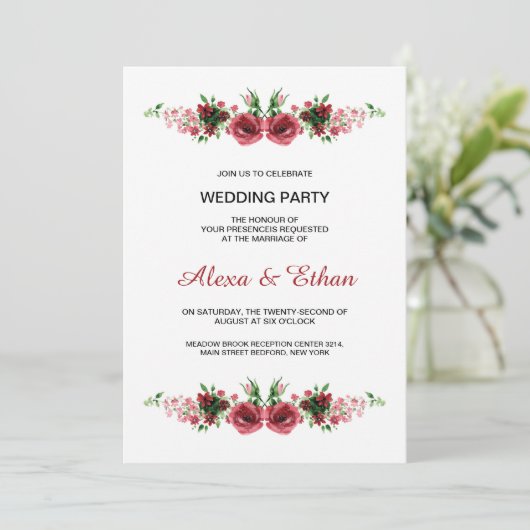 水彩画の花の結婚式のパーティの招待状カード 招待状 (スタンド正面)