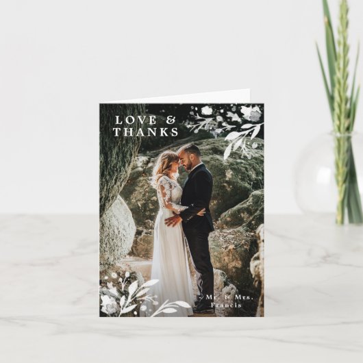 水彩画の花の結婚式の写真のサンキューカード サンキューカード (正面)