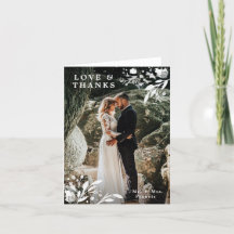 水彩画の花の結婚式の写真のサンキューカード