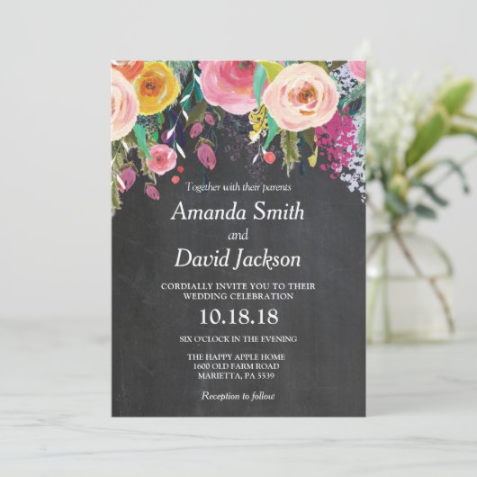 水彩画の花の結婚式招待状の黒板 招待状 (スタンド正面)