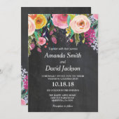 水彩画の花の結婚式招待状の黒板 招待状 (正面/裏面)