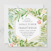 水彩画の花の緑の群葉の結婚式招待状 招待状 (正面)