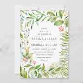 水彩画の花の緑の群葉の結婚式招待状 招待状 (正面)