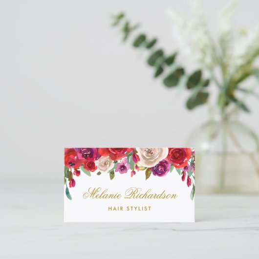 水彩画の花の美容師のアポイントメントカード 予約カード (スタンド正面)