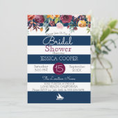 水彩画の花の航海のでストライプなブライダルシャワー 招待状 (スタンド正面)