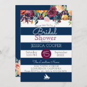 水彩画の花の航海のでストライプなブライダルシャワー 招待状 (正面/裏面)