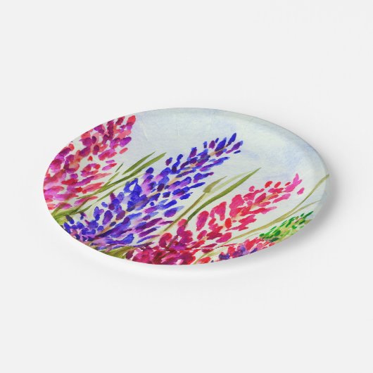 水彩画の花の芸術のLupineの野生の花のピンク ペーパープレート (アングル)
