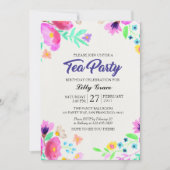水彩画の花の誕生日の茶パーティの招待状 招待状 (正面)