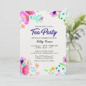 水彩画の花の誕生日の茶パーティの招待状 招待状 (スタンド正面)