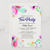 水彩画の花の誕生日の茶パーティの招待状 招待状 (正面/裏面)