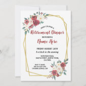 水彩画の花の退職パーティーの赤いクリーム色の金ゴールド 招待状 (正面)