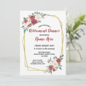 水彩画の花の退職パーティーの赤いクリーム色の金ゴールド 招待状 (スタンド正面)